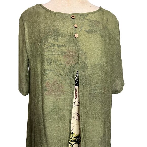 Cream Floral Green Duster Sheath Midi Dress 3XL Country Church Office - Picture 2 of 13